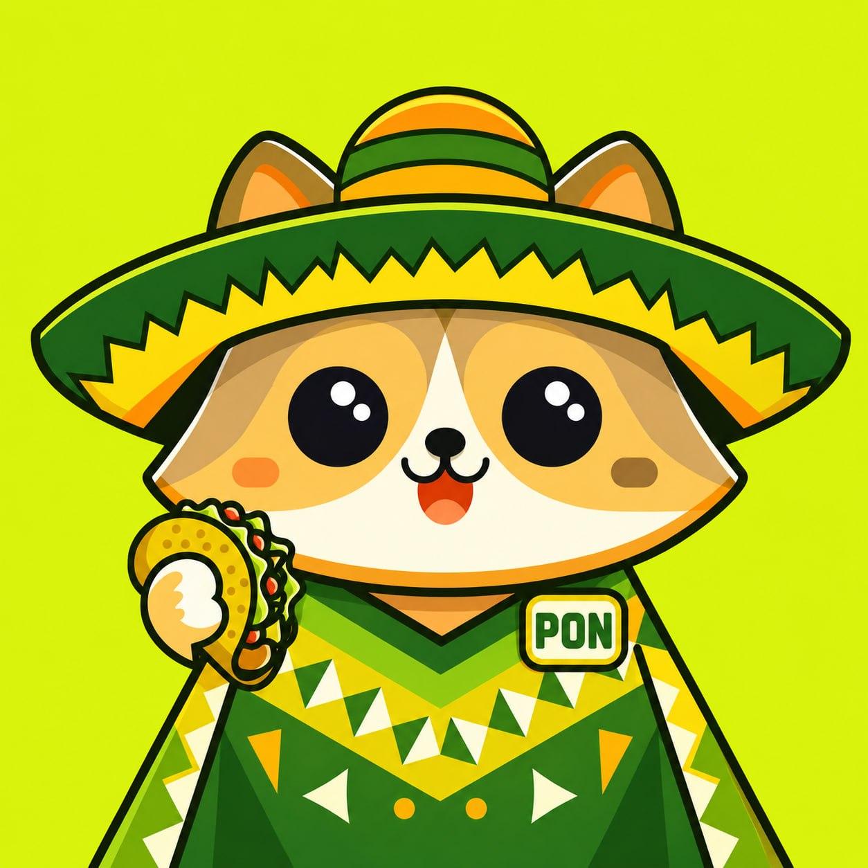 PONCHO mascot wearing a green sombrero and poncho